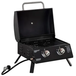 Outdoor Tabletop Highly intuitive Thermometer Gas Backyard, Outsunny Foldable Propane with Lid, Camping, 5-star rated Grill for Portable Burner Black Picnic, BBQ Legs, 2