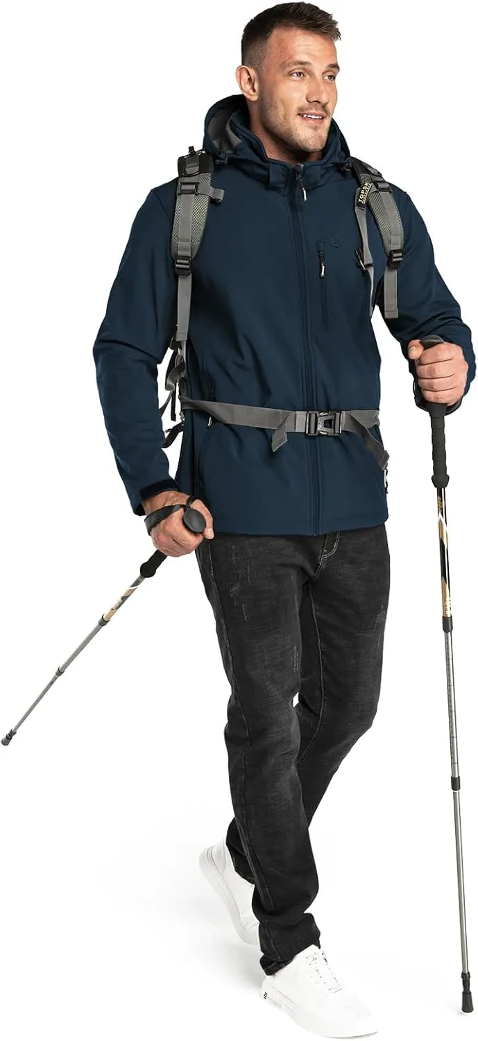Outdoor Ventures Men's Lightweight Softshell Jacket Fleece Lined Hooded Water Resistant Winter Hiking Windbreaker Jackets