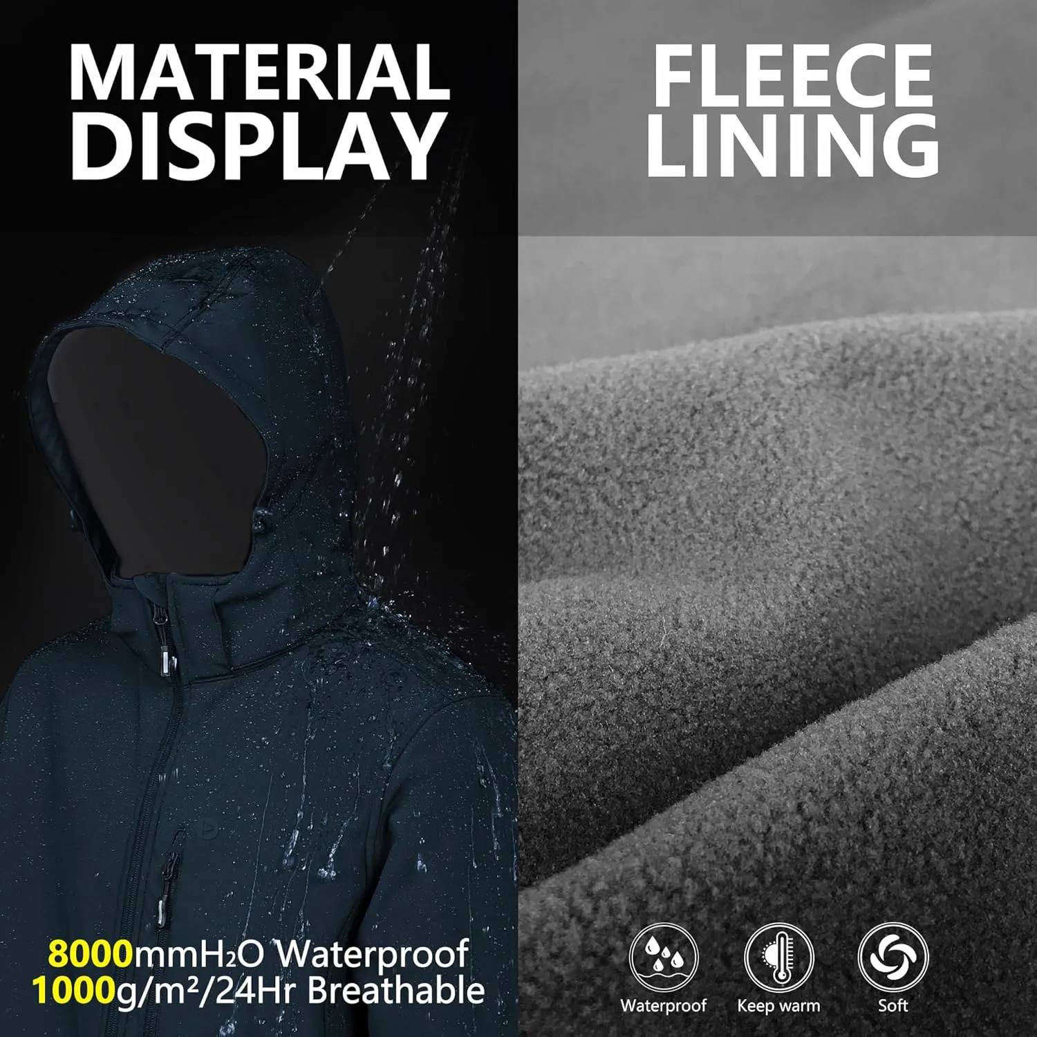 Outdoor Ventures Men's Lightweight Softshell Jacket Fleece Lined Hooded Water Resistant Winter Hiking Windbreaker Jackets