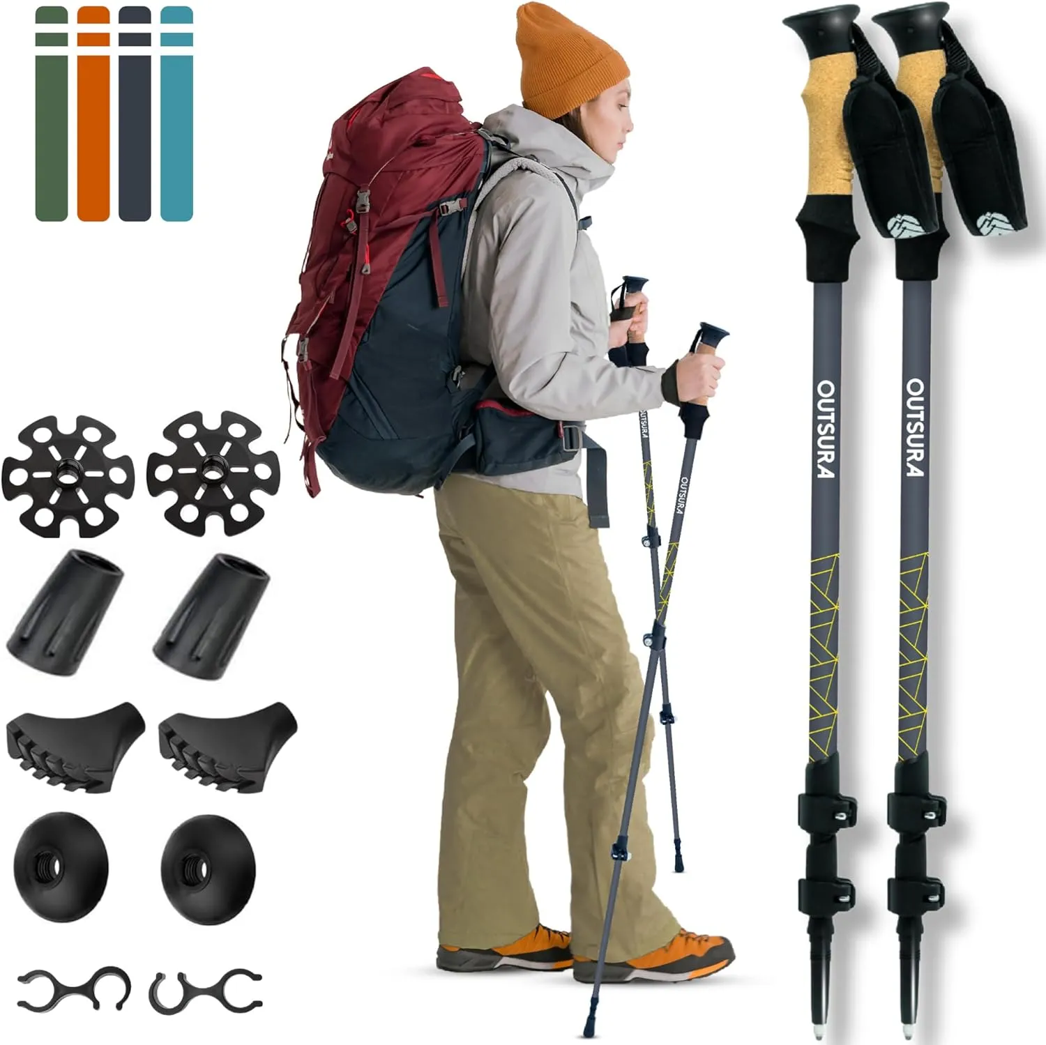 Outsura Carbon Fiber Trekking Poles for Hiking w/Cork Grip & Quick Lock - Hiking Sticks - Lightweight Walking Sticks with All Terrain Accessories - Pair of 2