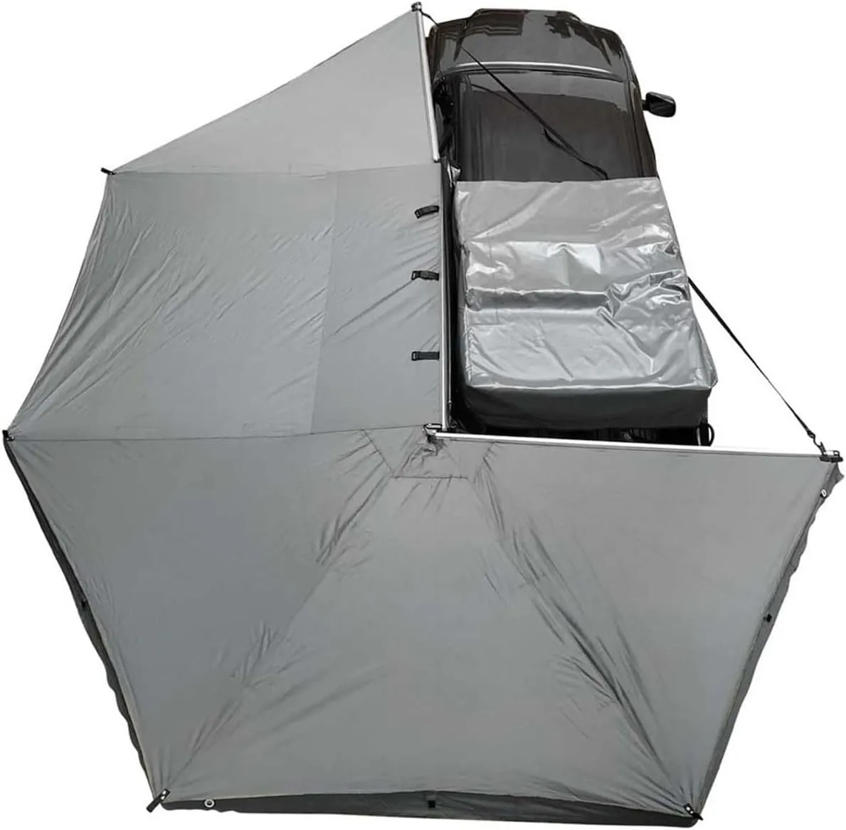 Overland Vehicle Systems HD Nomadic Awning 270 Driver Side - Dark Gray Cover with 1000G PVC Black Travel Cover Universal Fitment - Mounting Brackets Included