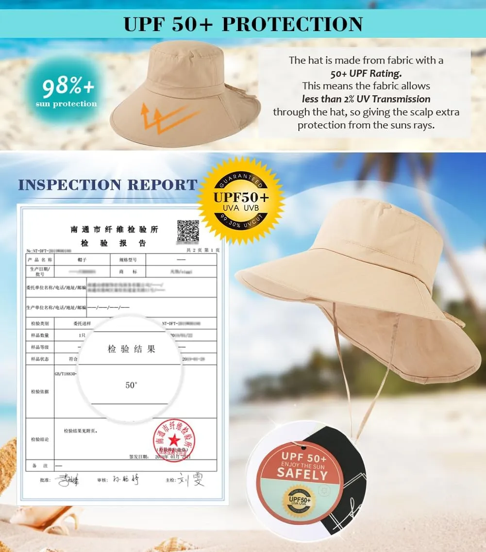 Oversize XL/XXL Women Cotton Sun Hat UPF 50  Sunhat with Neck Flap Gardening Sun Protection Outdoor Hiking Fishing