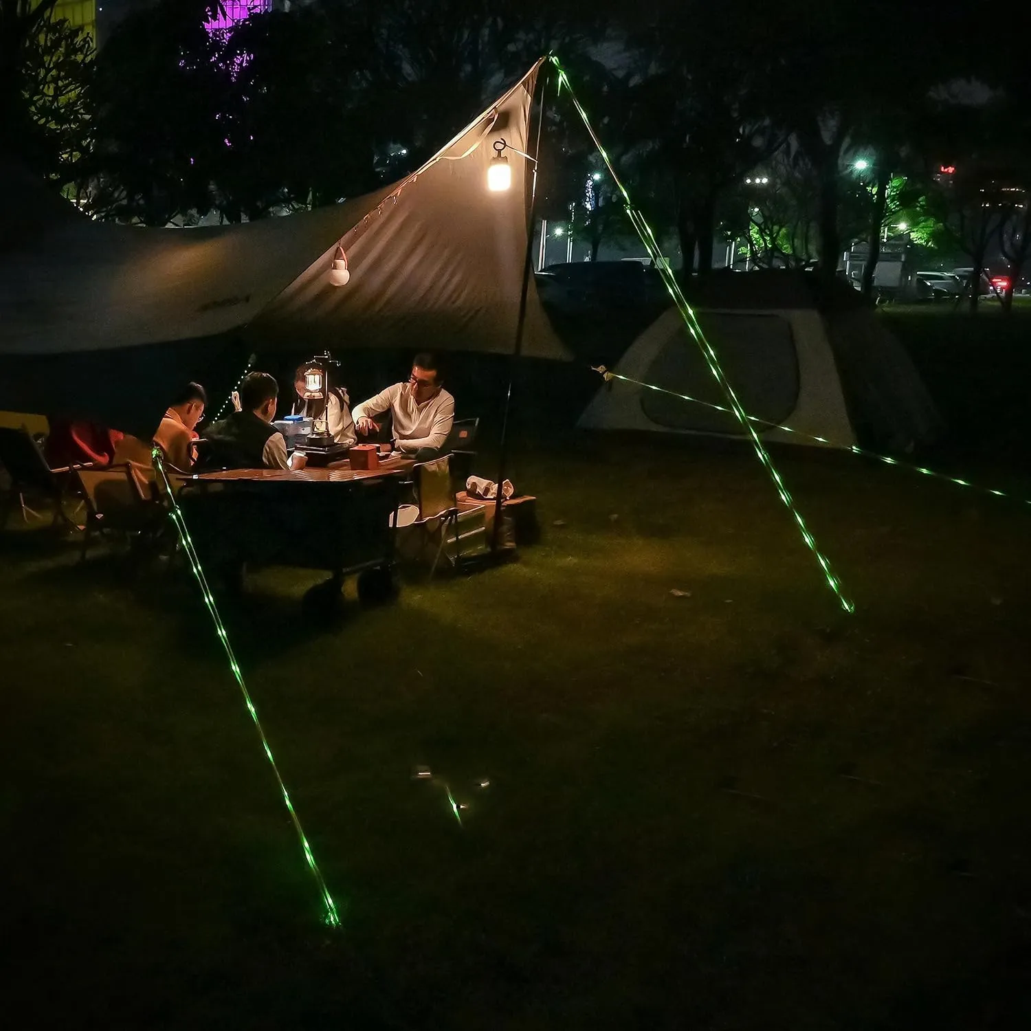 P auke'rei Luminous Paracord, Camping Rope Light, Tent Wind Warning Light, Waterproof Marine Nylon LED Rope, 6mm, L16.4ft / 5m (Neon Green, 2 pcs)