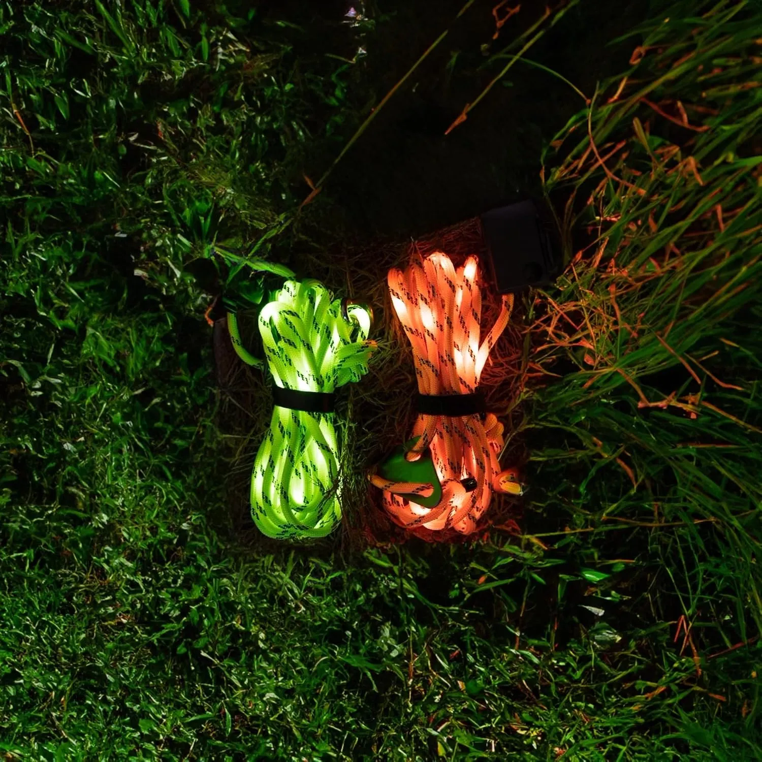 P auke'rei Luminous Paracord, Camping Rope Light, Tent Wind Warning Light, Waterproof Marine Nylon LED Rope, 6mm, L16.4ft / 5m (Neon Green, 2 pcs)
