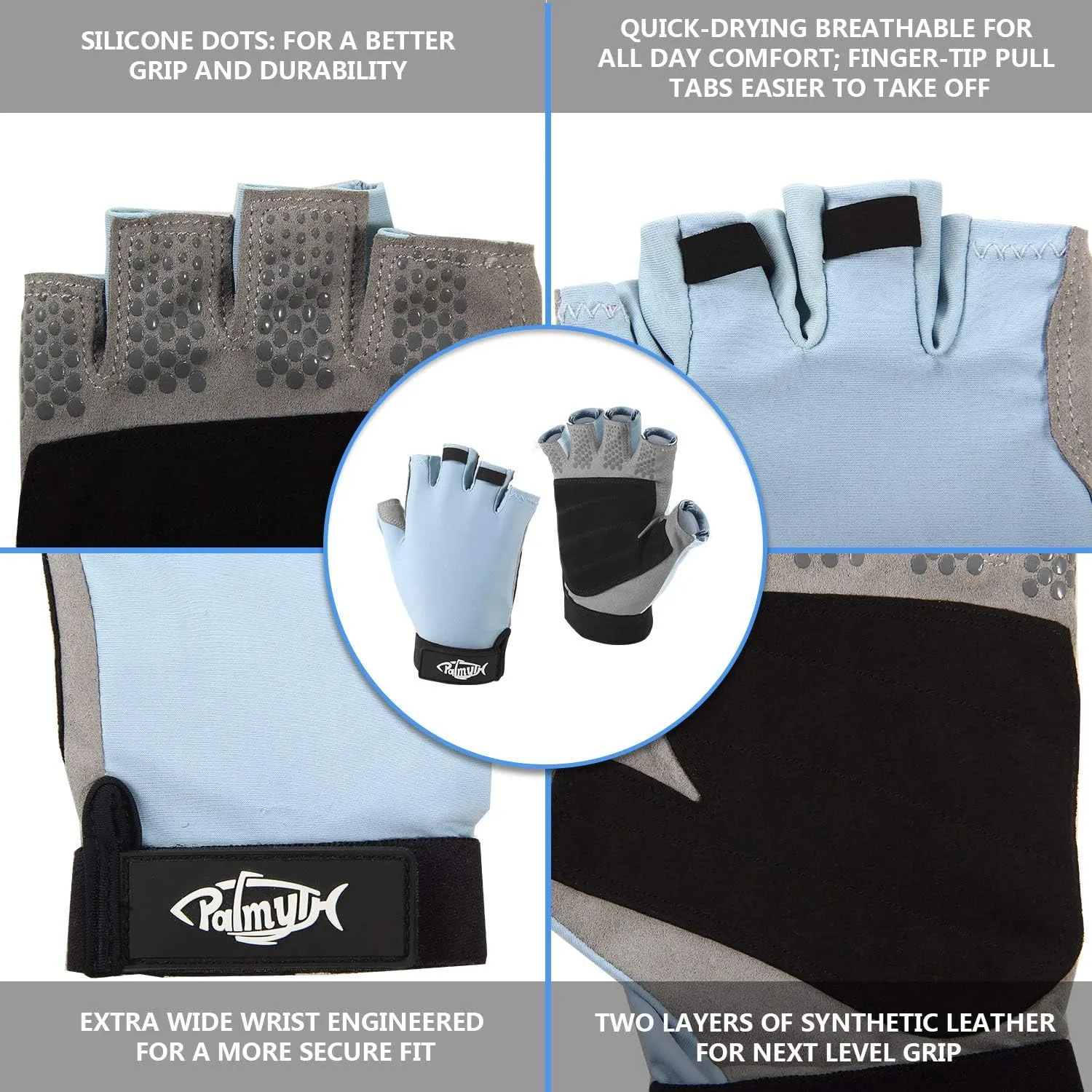 Palmyth UV Fishing Gloves Sun Protection Fingerless Kayaking Glove Men Women UPF 50  SPF for Sailing, Hiking, Paddling, Canoeing, Rowing, Driving