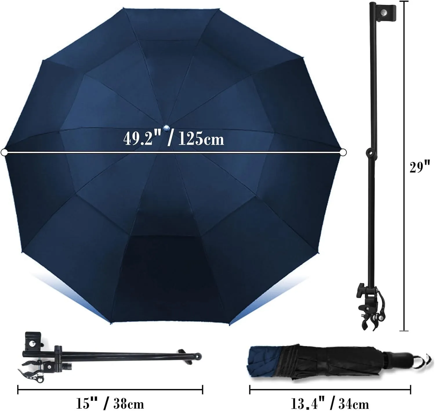 Patio Umbrellas UPF 50  360 ° Adjustable Shade Umbrella,Beach Umbrella with Universal Clamp,Beach Clamp on Umbrella,suitable for Patio,beach chairs,golf carts, wheelchairs,carts,bleachers,camping and fishing