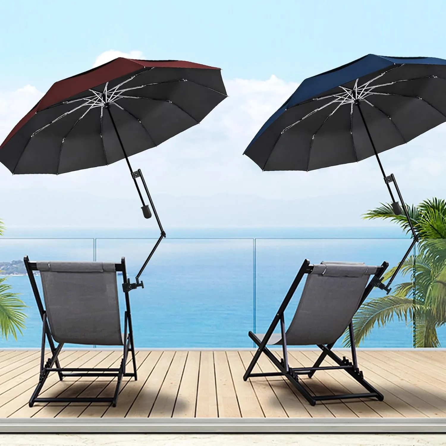 Patio Umbrellas UPF 50  360 ° Adjustable Shade Umbrella,Beach Umbrella with Universal Clamp,Beach Clamp on Umbrella,suitable for Patio,beach chairs,golf carts, wheelchairs,carts,bleachers,camping and fishing