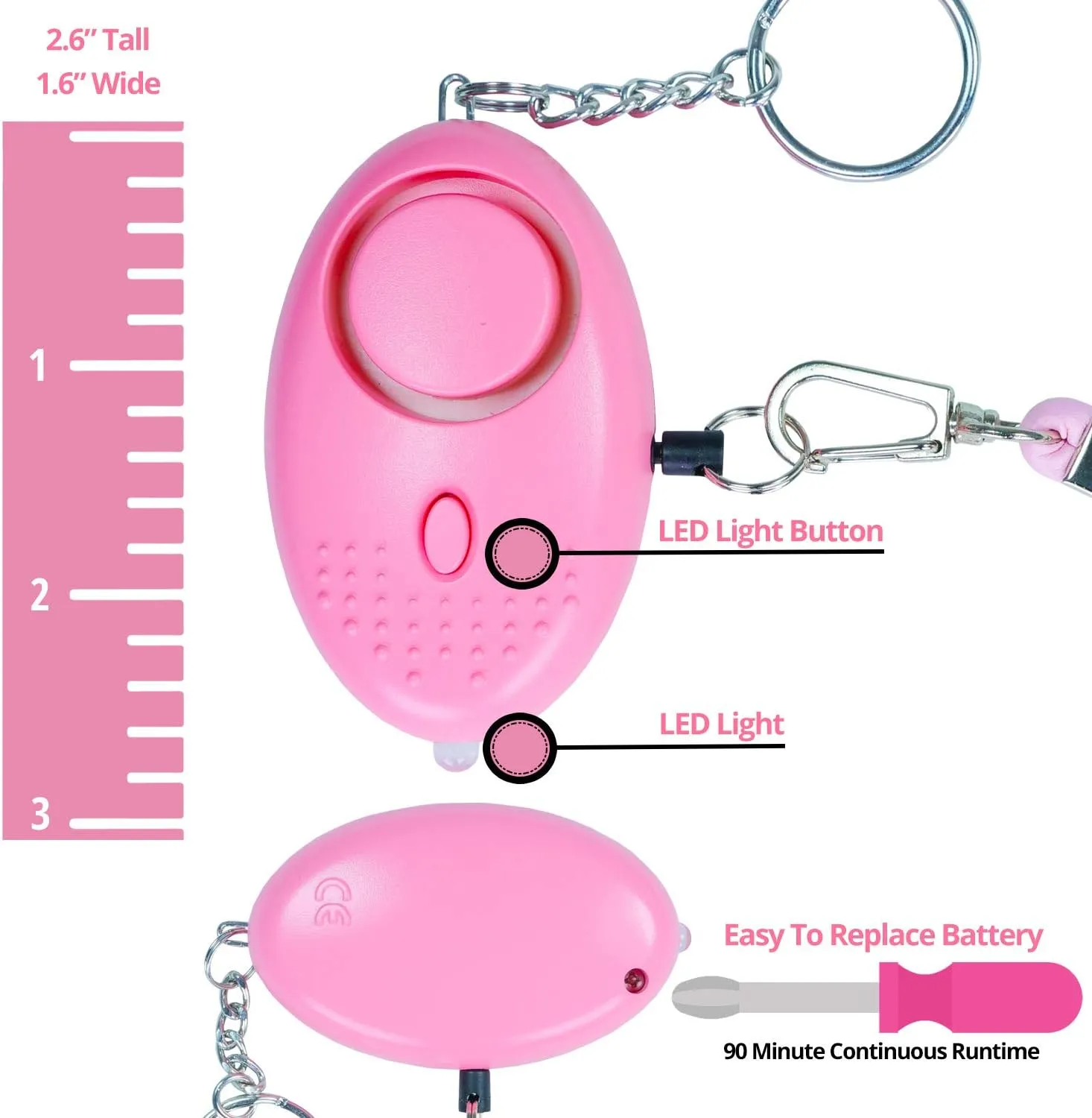 Pepper Spray Keychain Personal Alarm for Women - Police Strength OC Spray w/Safety Flip - Hear 600ft Away - Quick Release