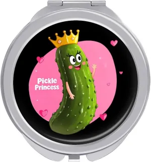 Pickle Princess Funny Pickle Cucumber Compact Makeup Mirror Mini Foldable Cosmetic Mirror Portable Travel Mirror for Purse Pocket