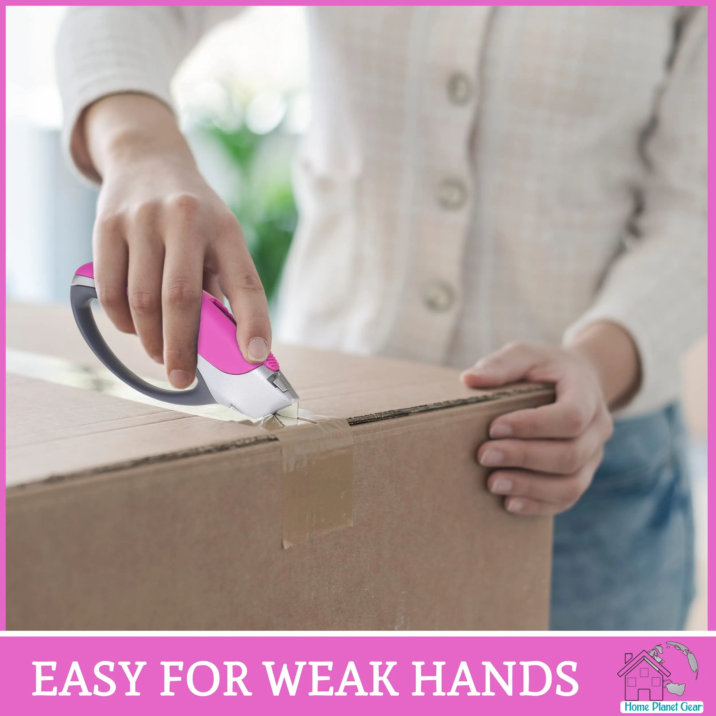 Pink Box Cutter Retractable Utility Knife - Heavy Duty Box Cutter Knife Cardboard Cutter - Box Opener Razor Blades Knife with 5 Sharp Utility Blades Pink