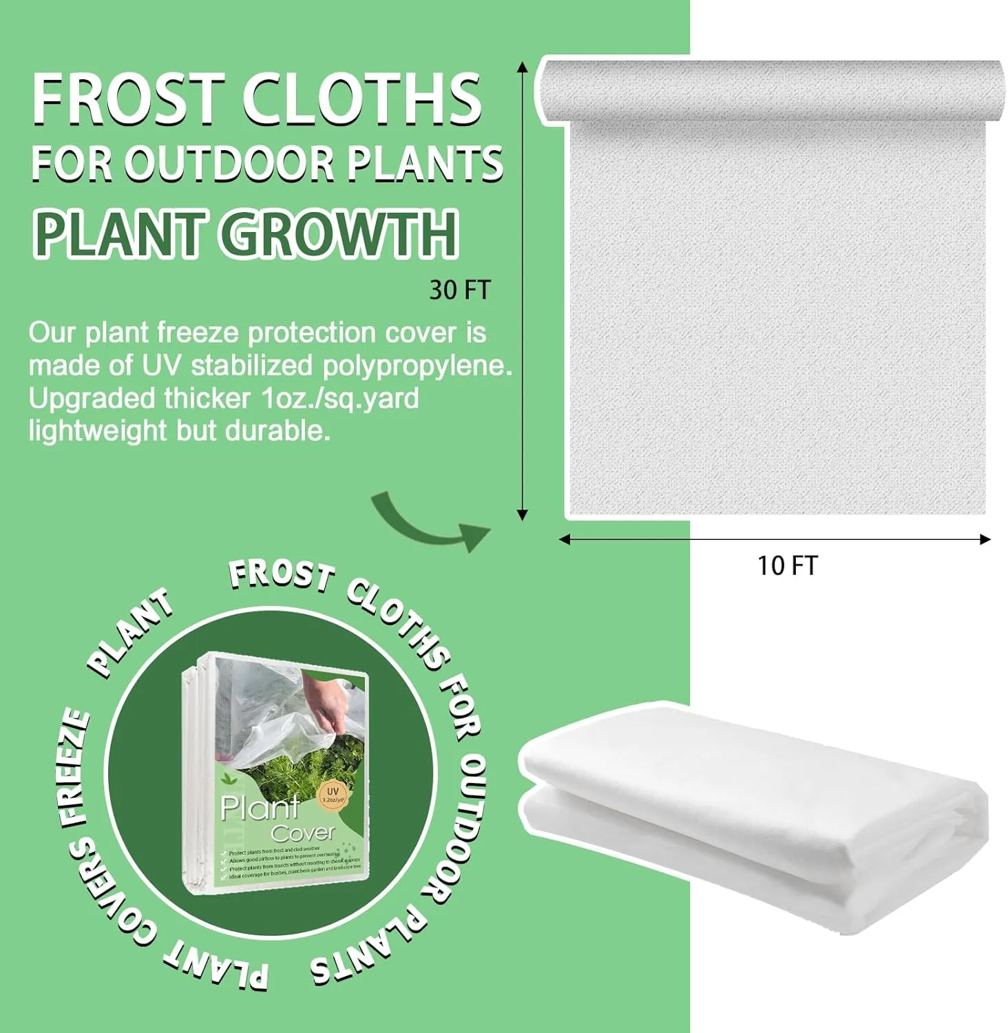 Plant Covers Freeze Protection, 10'x 30' Frost Cloth for Outdoor Plants, Winter Plant Cover for Frost Protection, Plant Blanket Floating Row Covers for Garden and Tree