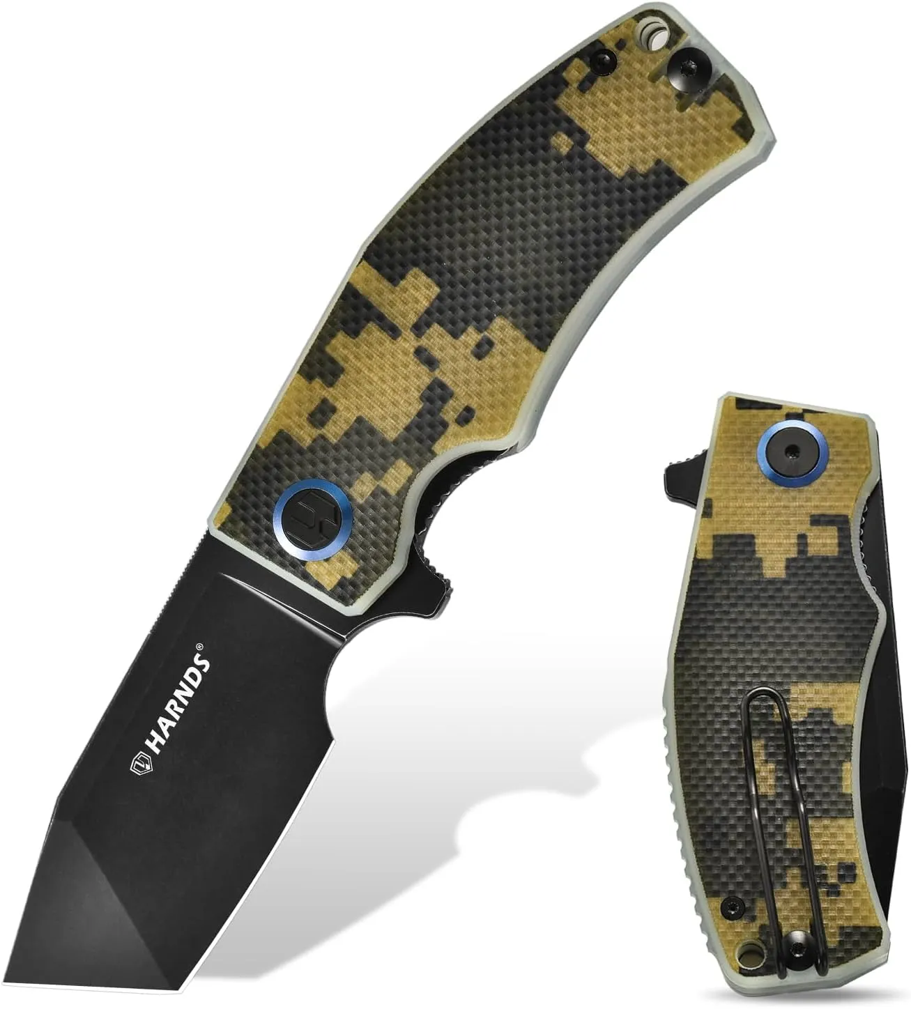Pocket Knife D2 Steel Blade Folding Knife Tanto Blade EDC with Pocket Clip, G10 Handle, Sharp Survival Hiking Knives Revenant (Camo-Black Titanium then Stonewash)