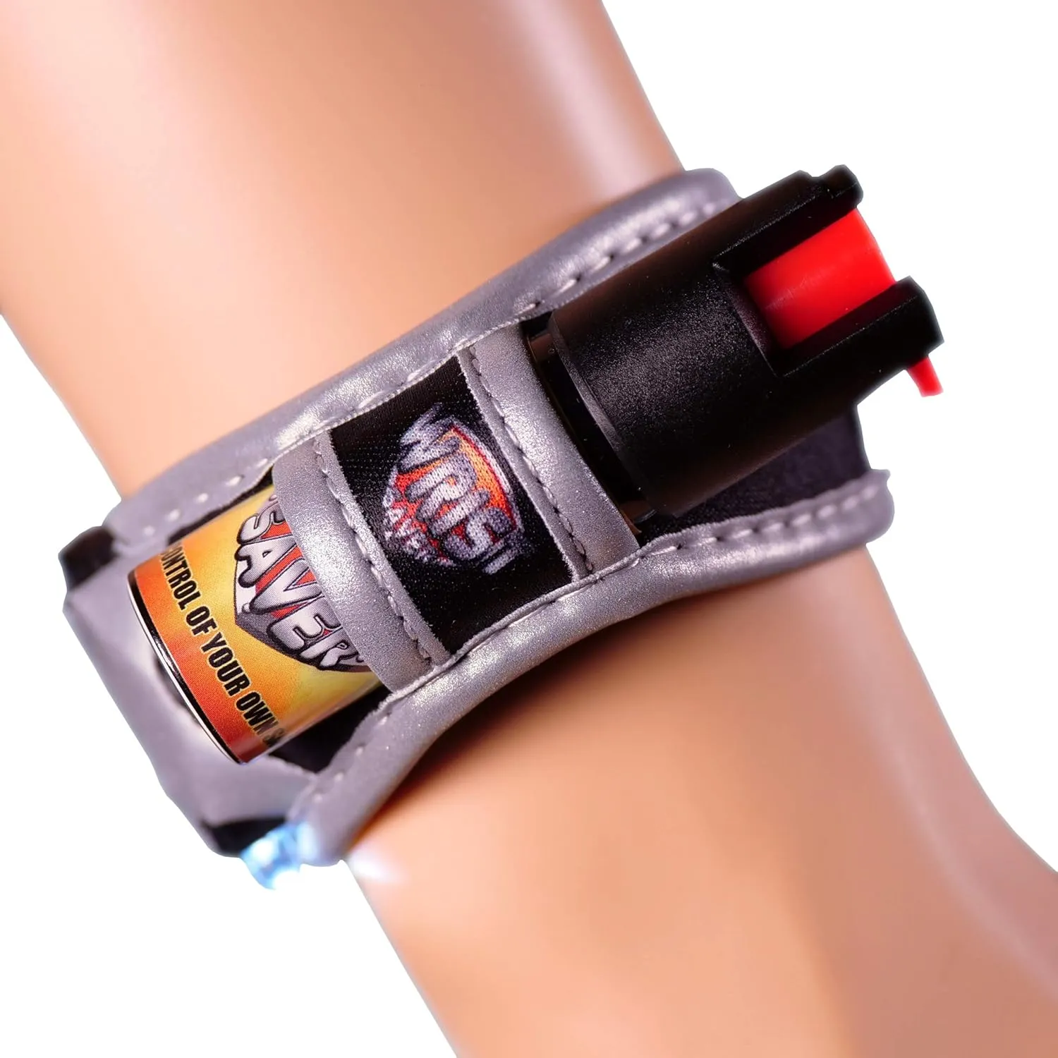 Police Strength OC Pepper Spray for Running, Lightweight Compact Self Defense Wristband Ideal for Women Runners, Joggers & Walkers w/ID Card, LED Light & Reflective Edging