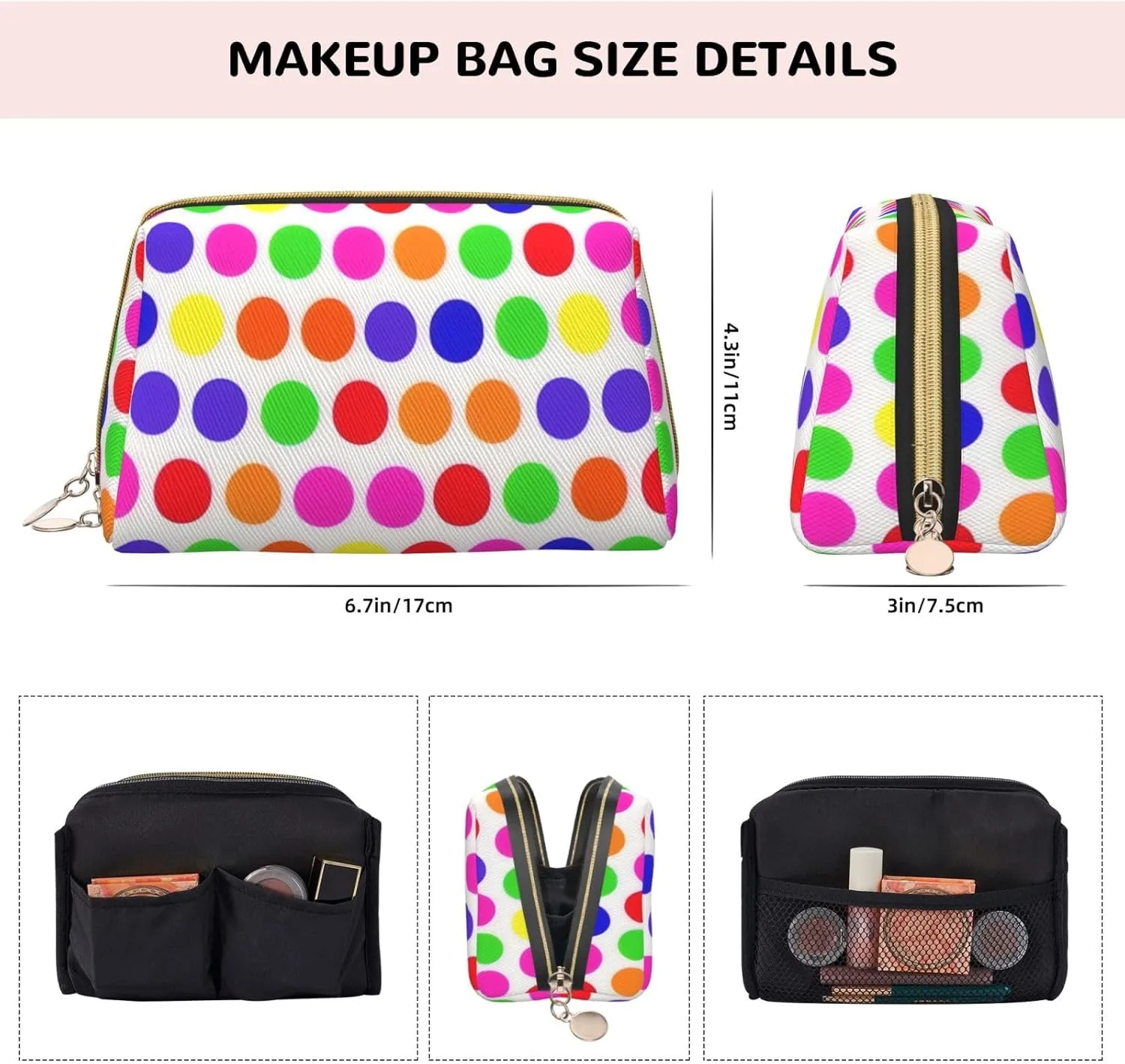 Polka Dot Toiletry Pouch, Travel-Friendly Makeup Organizer For Makeup Brushes, Lipsticks