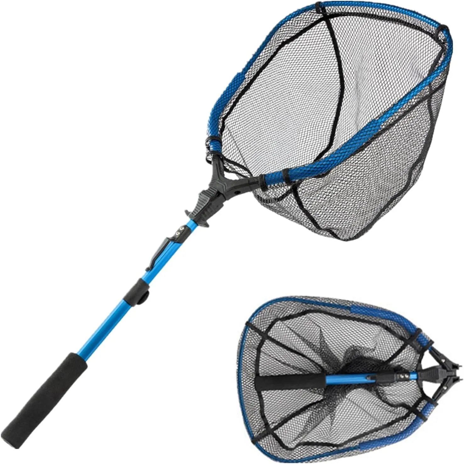 Portable and Extendable Handmade Fishing Net Floating Fishing Net for Steelhead, Square Rubber Coated Landing Net for Easy Catch & Release, Compact & Foldable for Easy Transportation & Storage
