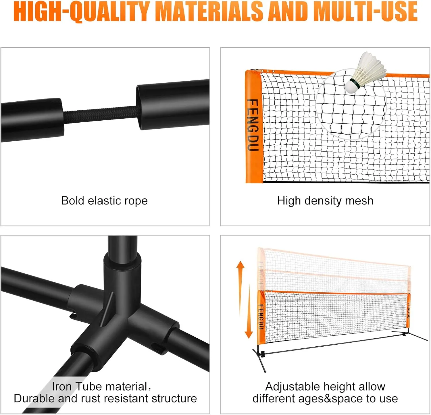 Portable Badminton Net Set, Adjustable Height Tennis Net, Kids Volleyball,Soccer Net Easy Setup Nylon Sports Net with Poles for Backyard, Indoor, Outdoor, Beach