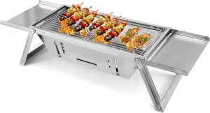 Portable BBQ Charcoal Grill, Compact Folding Grill for Outdoor Cooking, Travel, and Camping, Stainless Steel Tabletop Smoker, Perfect for Backyard BBQ