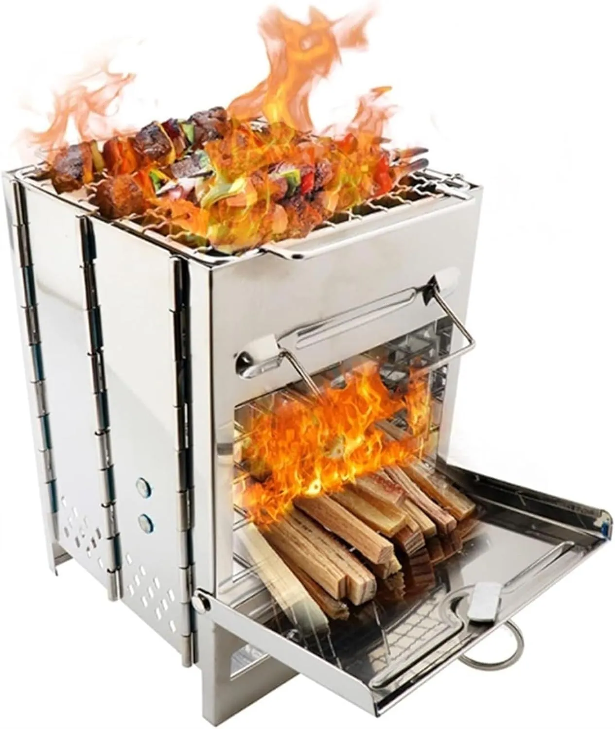 Portable BBQ Grill, Stainless Steel Charcoal with Handle, Foldable Outdoor Barbecue for Camping, Picnics, Backyard