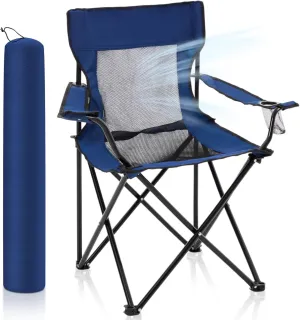 Portable Camping Chair with Cooling Mesh Back Foldable Camp Chairs with Cup Holder Fold Up Chairs Folding Large Lawn Chair for Outdoors Fishing Camping Hiking Travel Picnic Beach