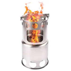 Portable Camping Stove Combo Wood Burning Stainless Steel Stove and Cooking Pot Set for Outdoor Backpacking Fishing Hiking