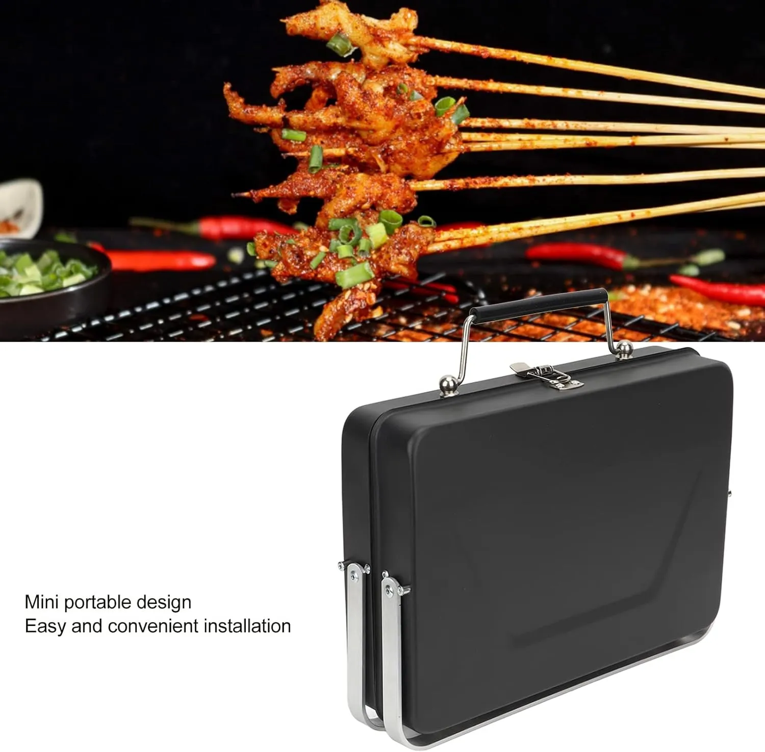 Portable Charcoal BBQ Grill Folding Notebook Grill High Temperature Non Stick Design Proof Grill Net for Camping Outdoor Cooking Backyard Picnic (Black)