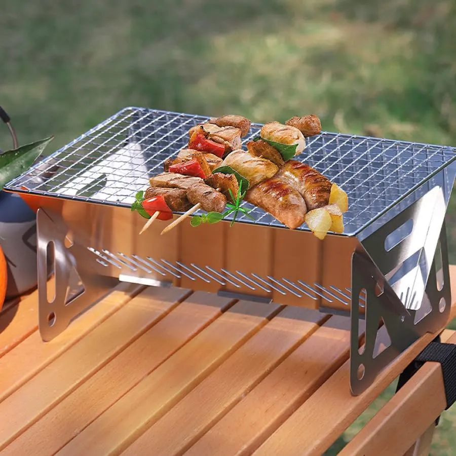 Portable Folding BBQ Grill, Barbecue Grill, 7.9"/10.6", Stainless Steel, for Camping, Hiking, Picnics (10.6 inches)