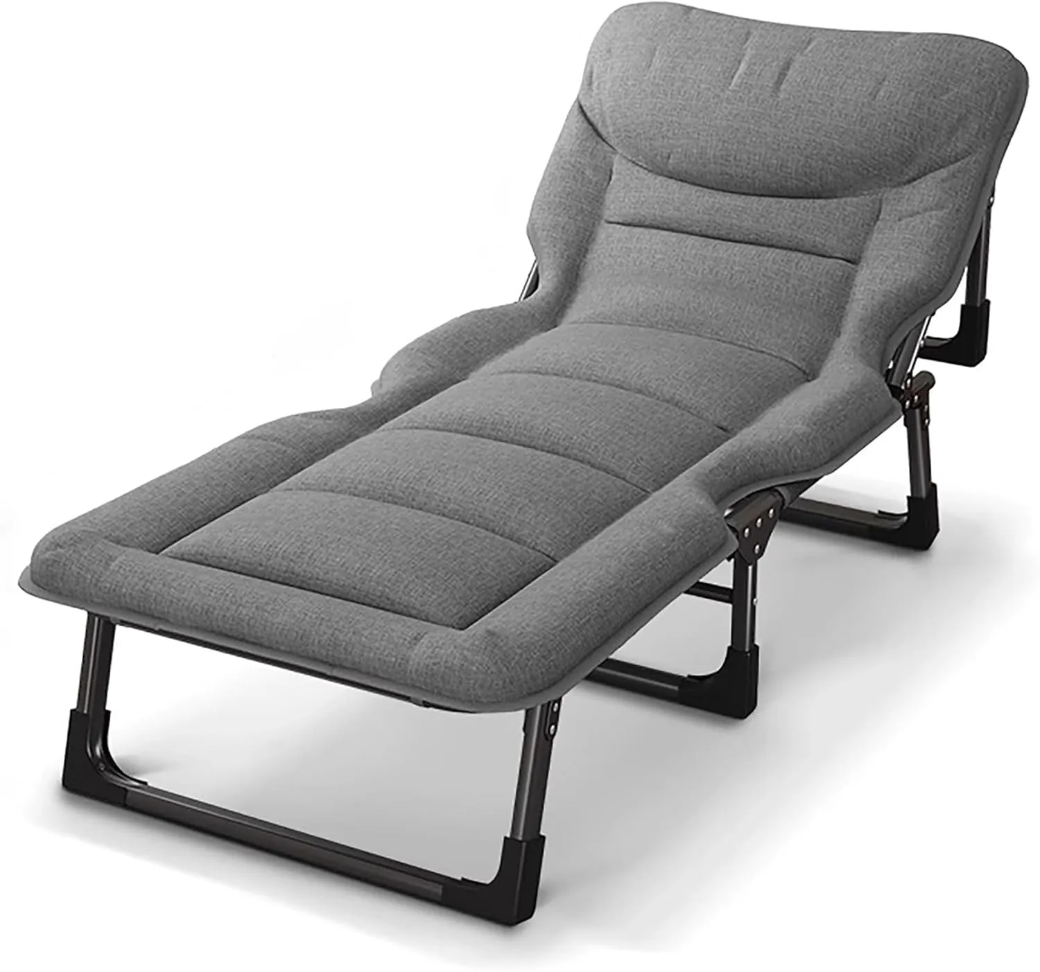 Portable Folding Camping Cot, Adjustable 4-Position Adults Reclining Folding Chaise with Pillow, Outdoor Portable Folding Lounge Chair Sleeping Cots Bed for Camp,Home,Office(190x70cm)