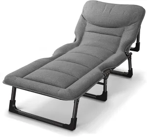 Portable Folding Camping Cot, Adjustable 4-Position Adults Reclining Folding Chaise with Pillow, Outdoor Portable Folding Lounge Chair Sleeping Cots Bed for Camp,Home,Office(190x70cm)