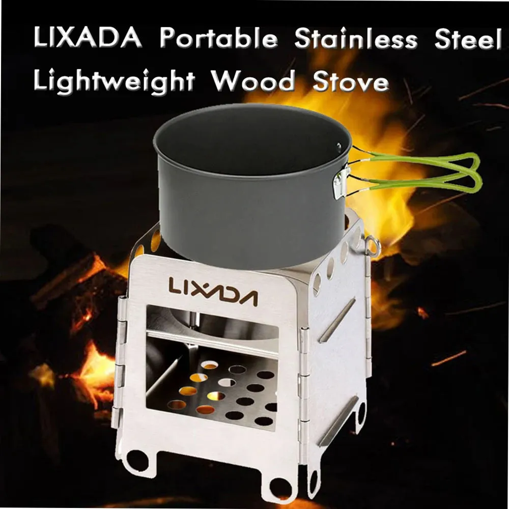 Portable Folding Stainless Steel Wood Stove for Camping and Cooking