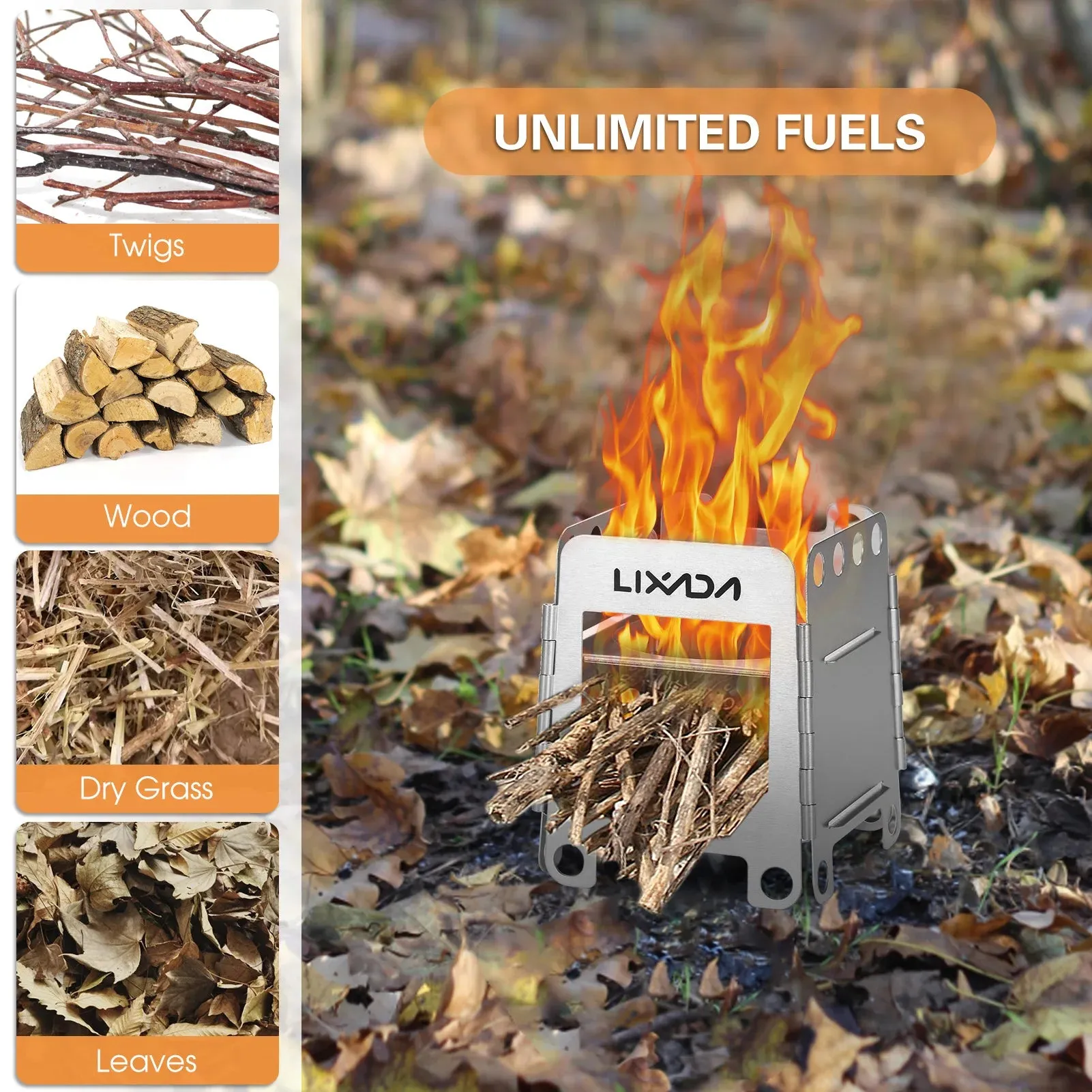 Portable Folding Stainless Steel Wood Stove for Camping and Cooking