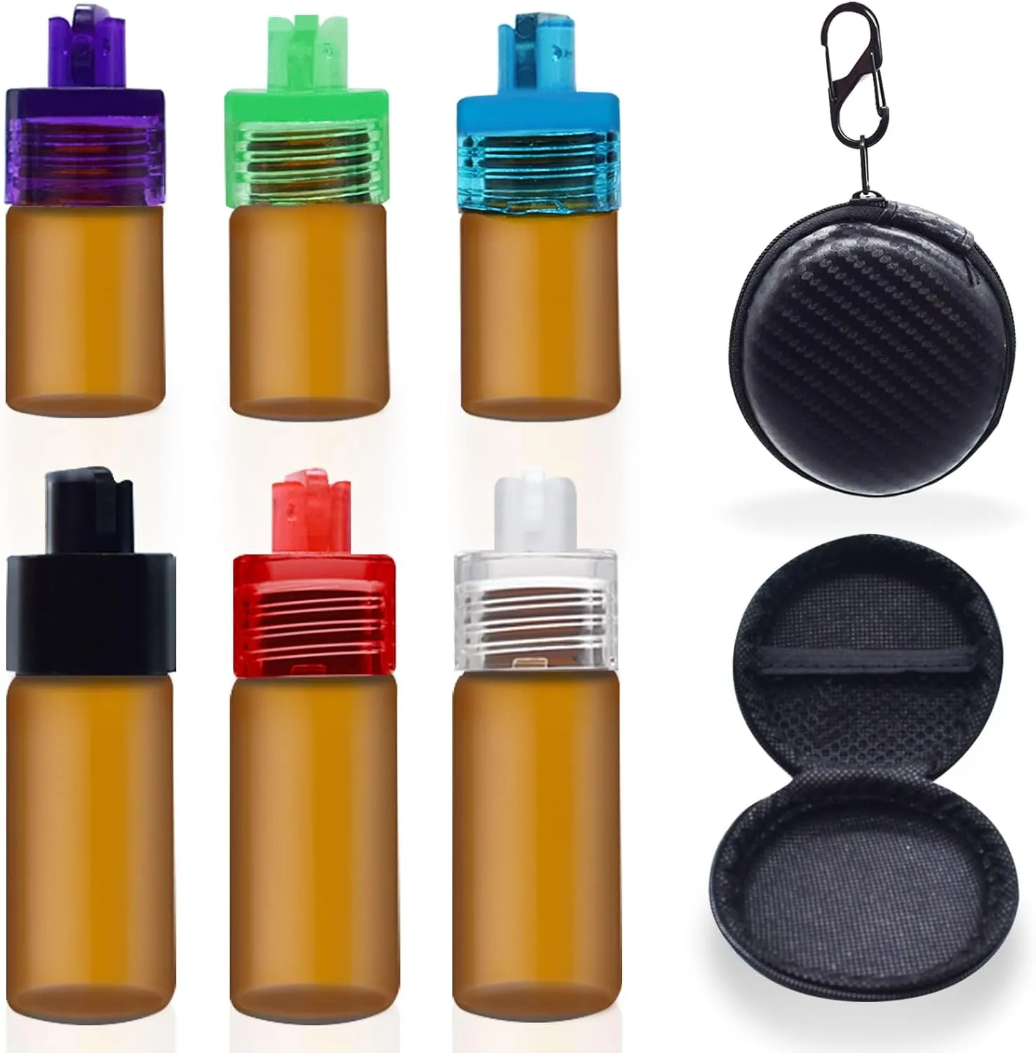 Portable Glass Compact Dispenser Bottle with Portable Zipper Storage Bag, Pack of 6