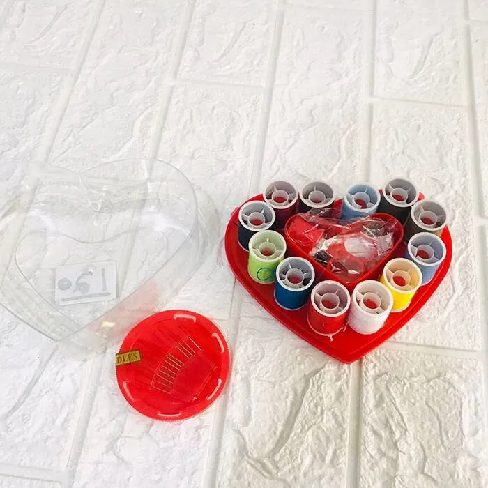 Portable Heart Shape Sewing Kit, Basic Emergency Sewing Kit Box, Sewing Supplies Organizer For Travel, Sewing Box With Color Thread