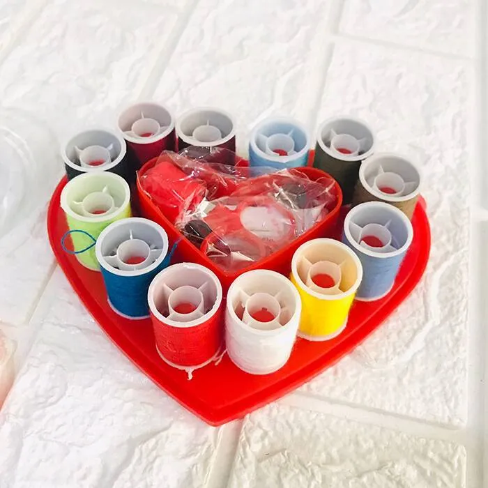 Portable Heart Shape Sewing Kit, Basic Emergency Sewing Kit Box, Sewing Supplies Organizer For Travel, Sewing Box With Color Thread