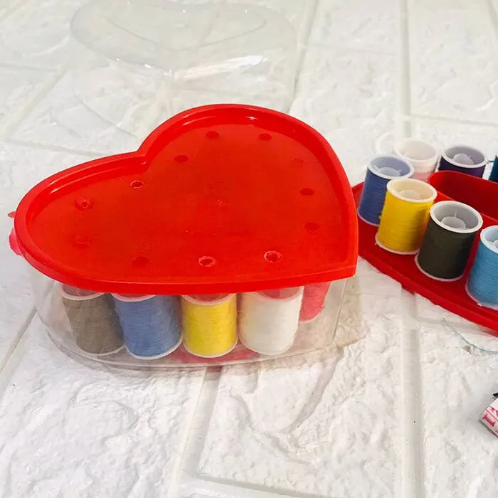 Portable Heart Shape Sewing Kit, Basic Emergency Sewing Kit Box, Sewing Supplies Organizer For Travel, Sewing Box With Color Thread