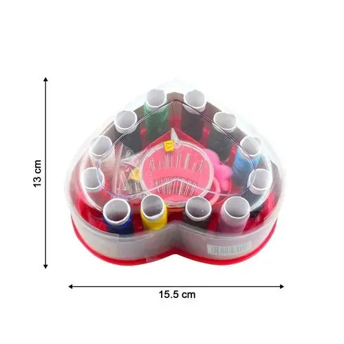 Portable Heart Shape Sewing Kit, Basic Emergency Sewing Kit Box, Sewing Supplies Organizer For Travel, Sewing Box With Color Thread