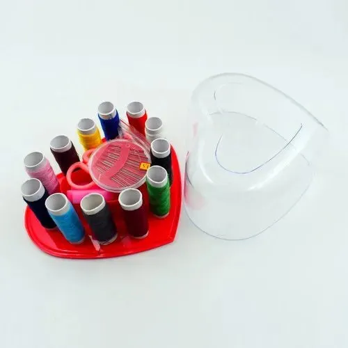 Portable Heart Shape Sewing Kit, Basic Emergency Sewing Kit Box, Sewing Supplies Organizer For Travel, Sewing Box With Color Thread