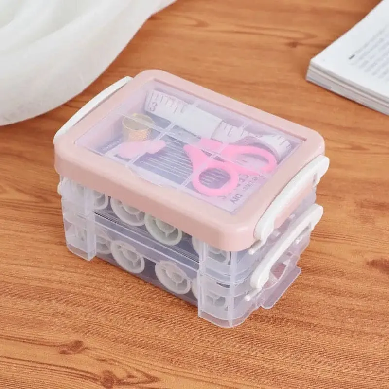 Portable Household Sewing Kit Box, Fabric Craft Needles Thread Scissor Set, Plastic Transparent Sewing Thread Storage, Multifunction PP Box Sewing Kit, Home & Travelling Sewing Accessories