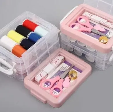 Portable Household Sewing Kit Box, Fabric Craft Needles Thread Scissor Set, Plastic Transparent Sewing Thread Storage, Multifunction PP Box Sewing Kit, Home & Travelling Sewing Accessories