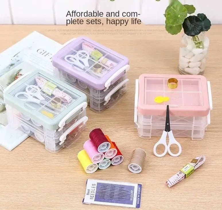 Portable Household Sewing Kit Box, Fabric Craft Needles Thread Scissor Set, Plastic Transparent Sewing Thread Storage, Multifunction PP Box Sewing Kit, Home & Travelling Sewing Accessories