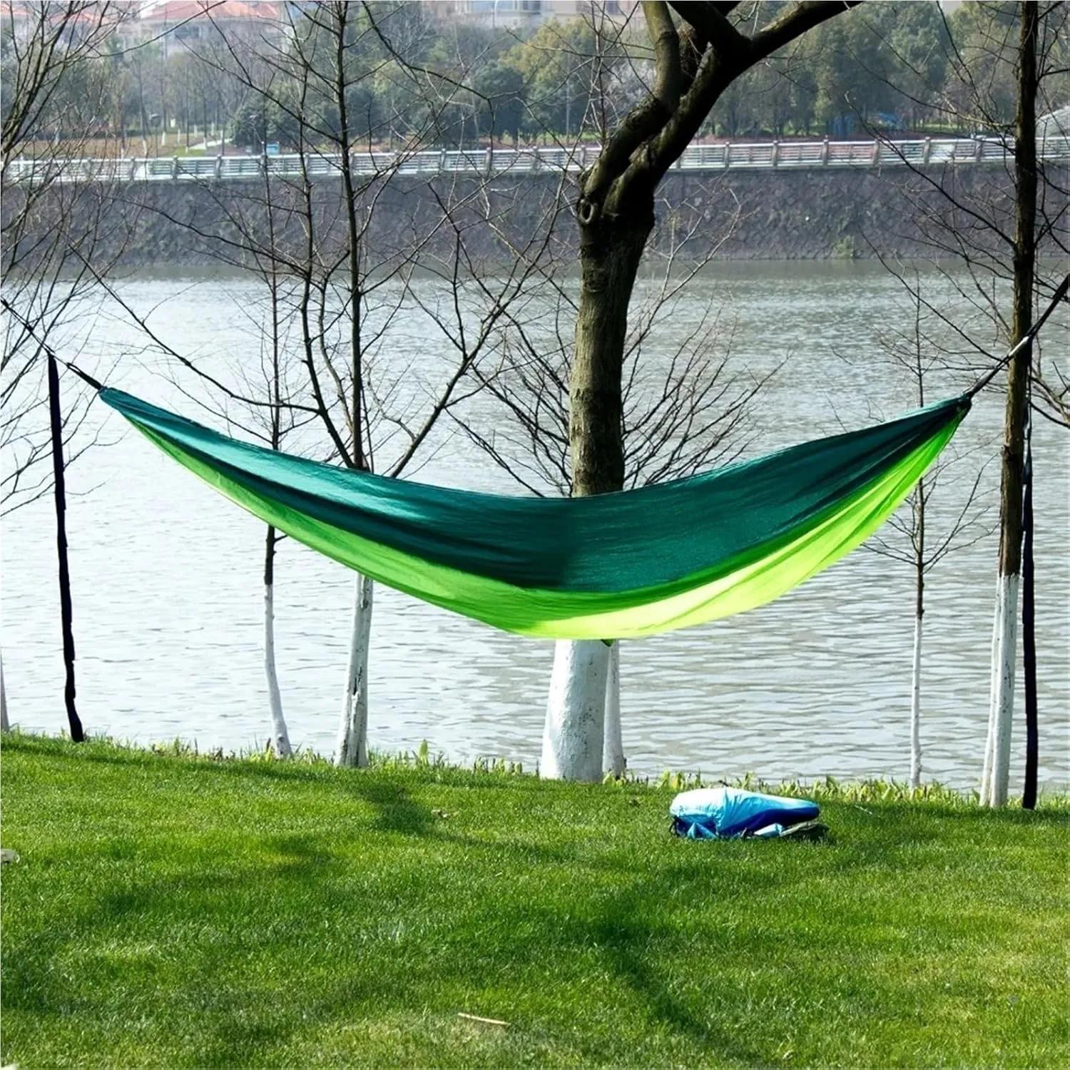 Portable Nylon Parachute Fabric Hammock - Single & Double Size for Outdoor Camping & Hiking(Green Combination,Large)