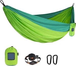 Portable Nylon Parachute Fabric Hammock - Single & Double Size for Outdoor Camping & Hiking(Green Combination,Large)