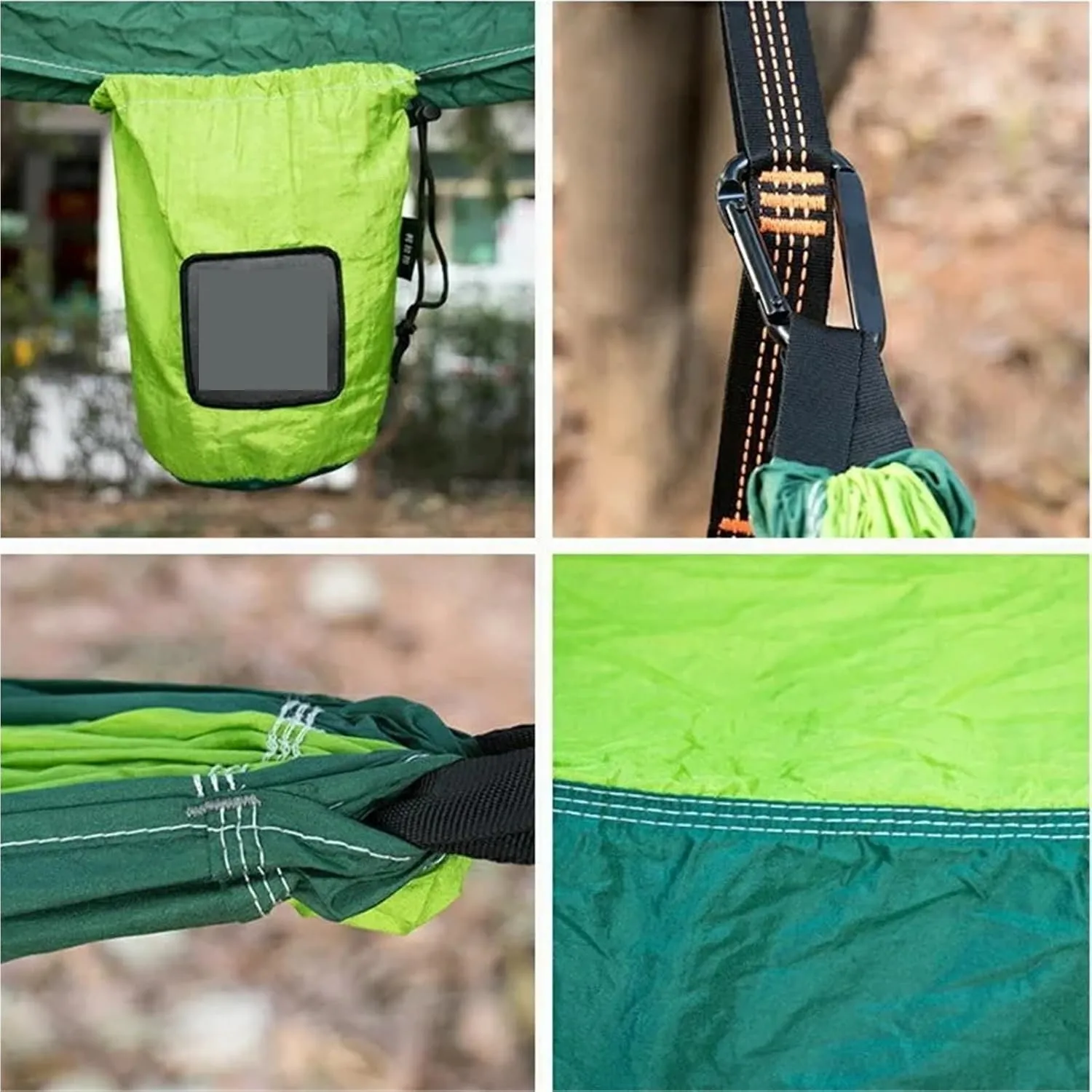 Portable Nylon Parachute Fabric Hammock - Single & Double Size for Outdoor Camping & Hiking(Green Combination,Large)