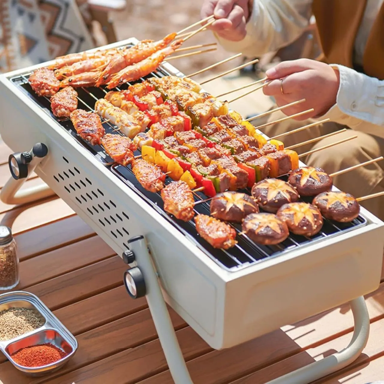 Portable Outdoor Smokeless BBQ Grill, Foldable Camping Grill, Charcoal Barbecue Grill