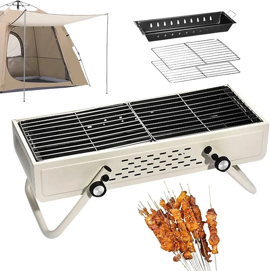 Portable Outdoor Smokeless BBQ Grill, Foldable Camping Grill, Charcoal Barbecue Grill