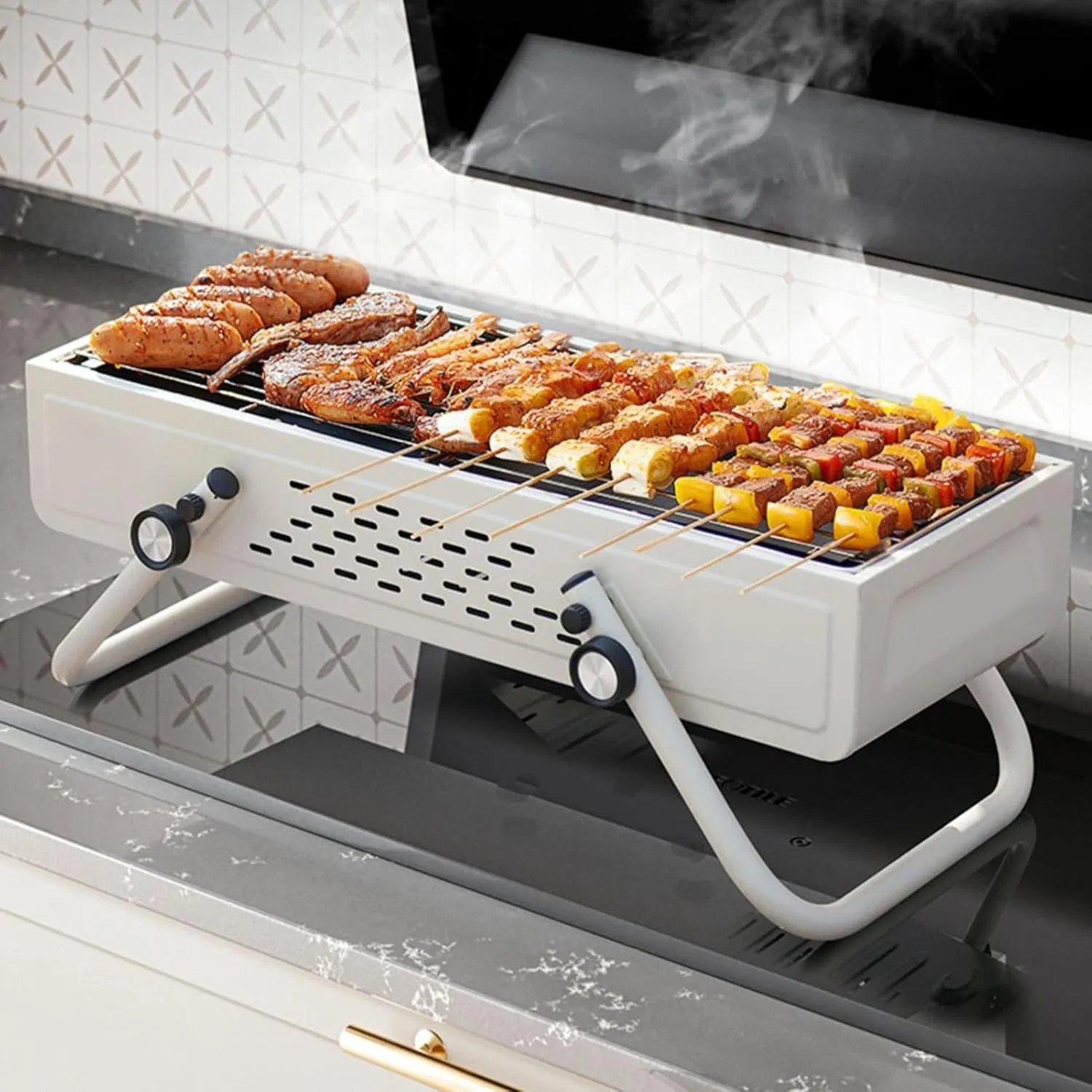 Portable Outdoor Smokeless BBQ Grill, Foldable Camping Grill, Charcoal Barbecue Grill