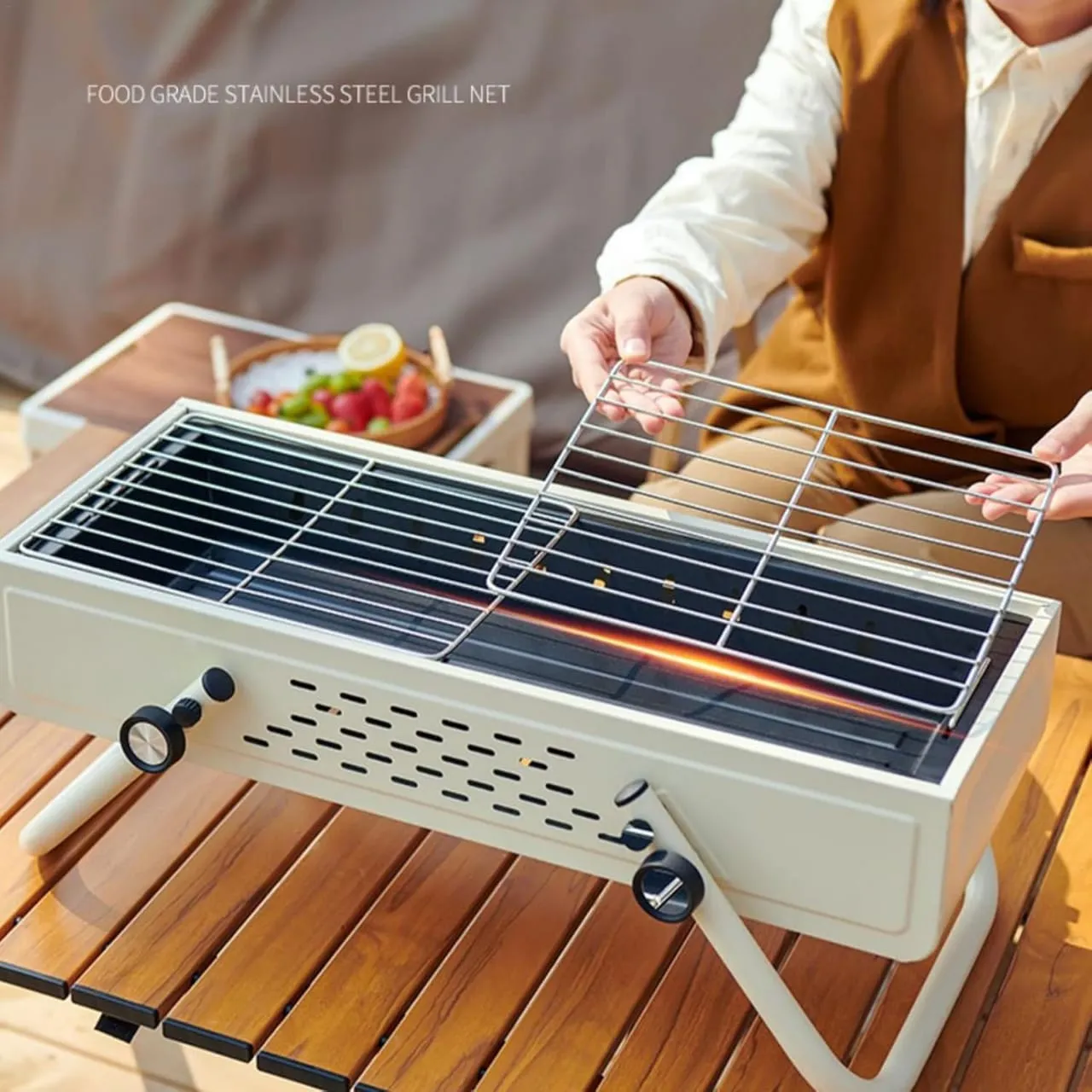 Portable Outdoor Smokeless BBQ Grill, Foldable Camping Grill, Charcoal Barbecue Grill