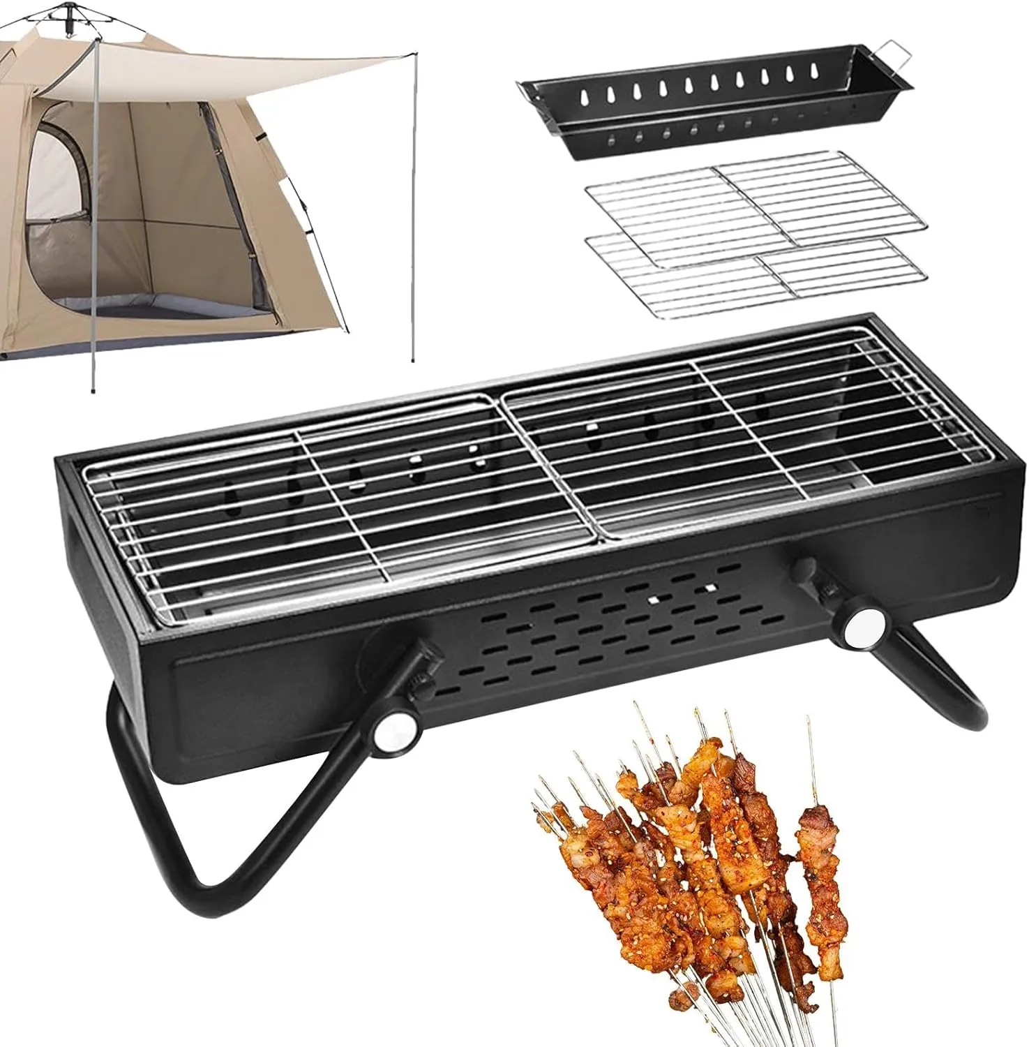 Portable Outdoor Smokeless BBQ Grill, Foldable Camping Grill, Charcoal Barbecue Grill