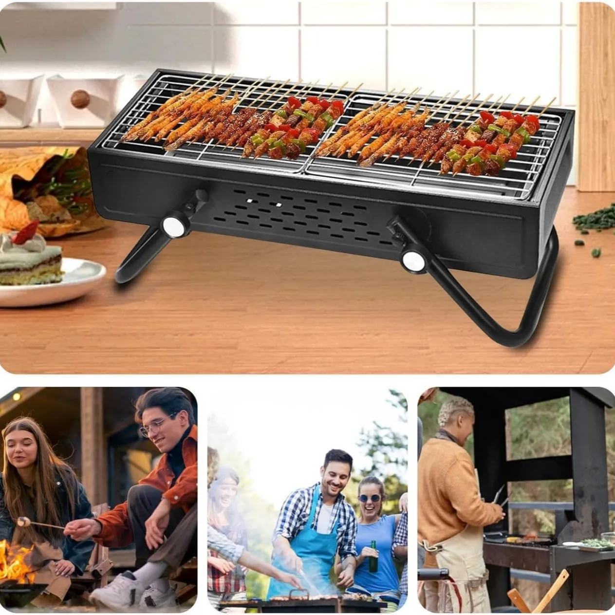 Portable Outdoor Smokeless BBQ Grill, Foldable Camping Grill, Charcoal Barbecue Grill