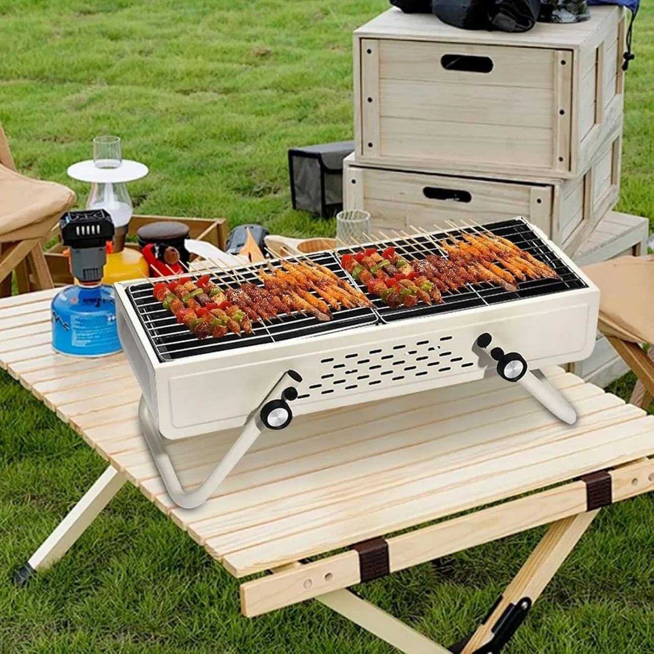 Portable Outdoor Smokeless BBQ Grill, Foldable Camping Grill, Charcoal Barbecue Grill
