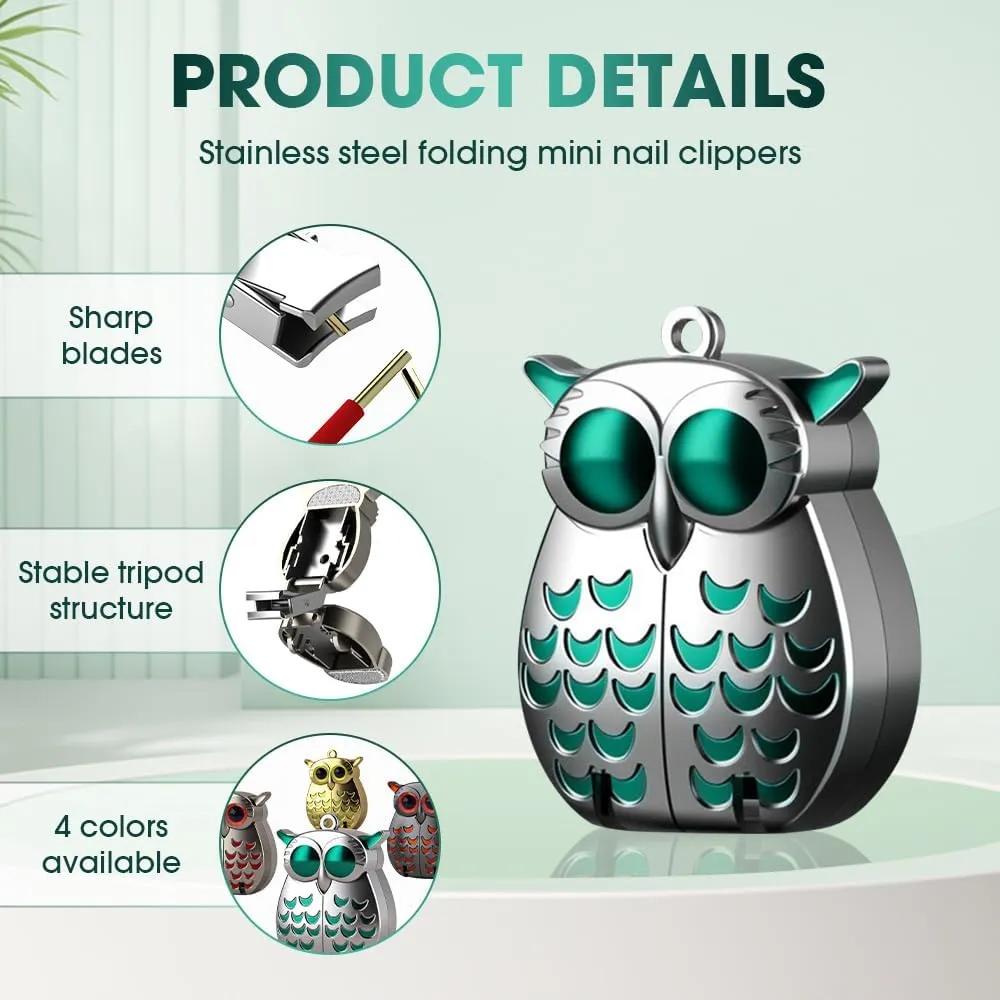 Portable Owl Keychain Nail Clipper, 2025 Upgraded 2-in-1 Foldable Owl Fingernail Clippers with Nail File, Ultra Sharp Stainless Steel Mini Fingernail Clippers for Women and Men (Black)